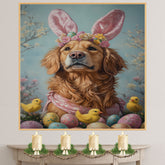 Golden Retriever in Easter Attire, Cute Pet Portrait for Spring Home Decor, Holiday Gifts for Dog Lovers, Dog Wall Art on Canvas Wrap, Framed Print, or Rolled Artwork